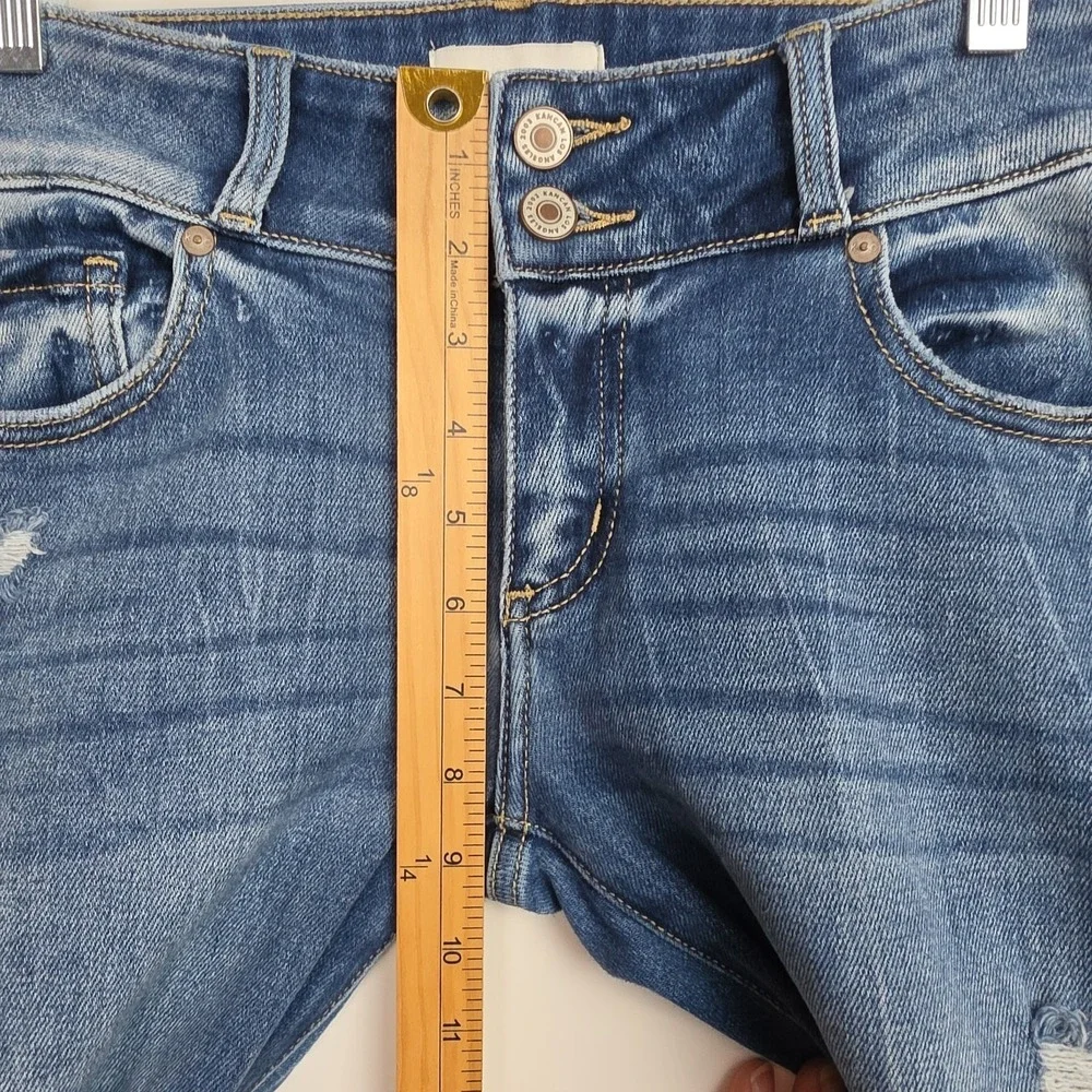 KanCan Flare Leg Jeans Women's 7/27 Blue‎ Distressed Cut #47067